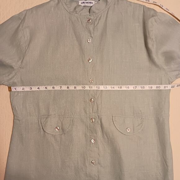 Aly Wear linen shirt sz L sage green button front lagenlook layering breathable - Picture 8 of 10